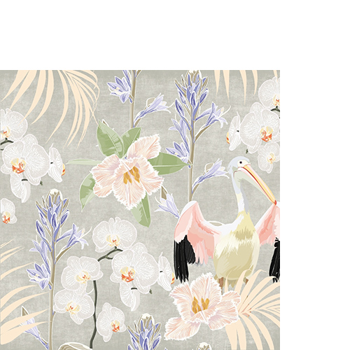 20 kleine Cocktailservietten Garden of grace - Pelikan an Orchideen 25x25cm