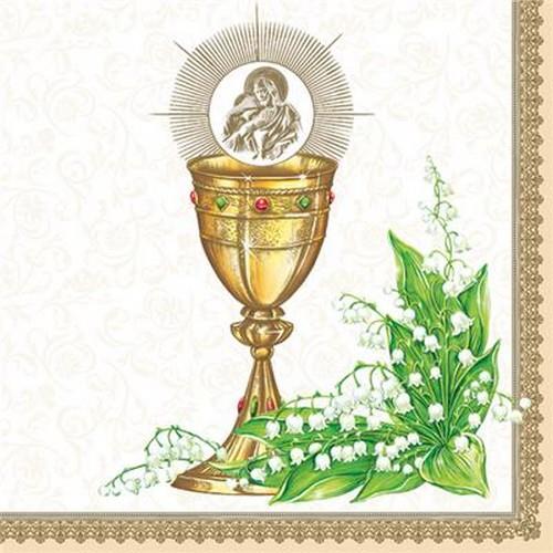 20 Servietten Chalice with Lilly of the Valley gold - Kelch an Maiglöckchen gold 33x33cm