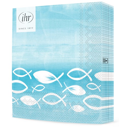 20 Servietten Joyful Fish turquoise - Festlicher Schwarm Fische türkis 33x33cm