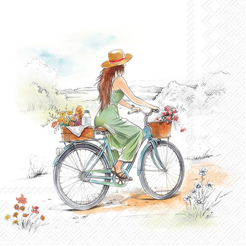 20 Servietten Cycling - Frau auf Fahrrad 33x33cm