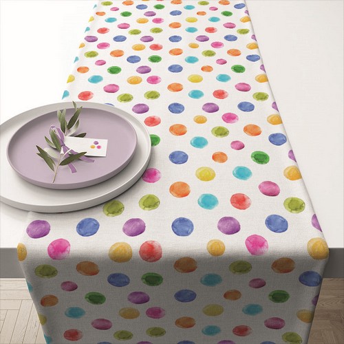 Tischläufer aus Baumwolle Polka Dots white - Gemalte Punkte 40x150cm