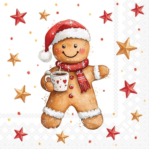 20 Servietten Cocoa and Cookie - Lebkuchenfigur mit Kakao 33x33cm