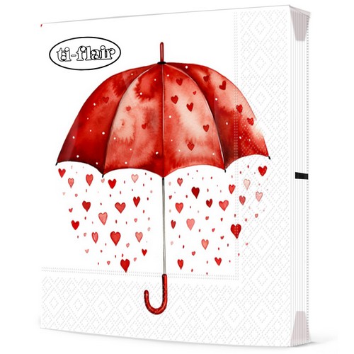 20 Servietten I shower you with my Love - Regenschirm verstreut Herzen 33x33cm