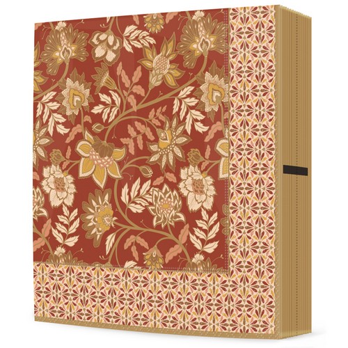 20 Servietten Fleurs de reves - Blumen im Stickerei-Stil rot-gold 33x33cm