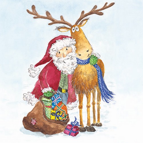 20 Servietten On my Way - Santa umarmt Rentier 33x33cm