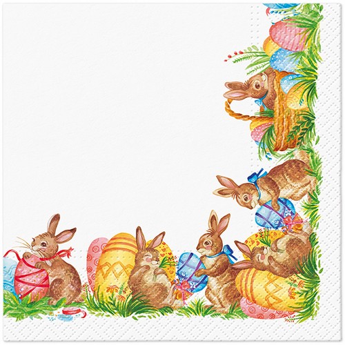 20 Servietten Easter Fever - Hasen und Eier als Bordüre 33x33cm