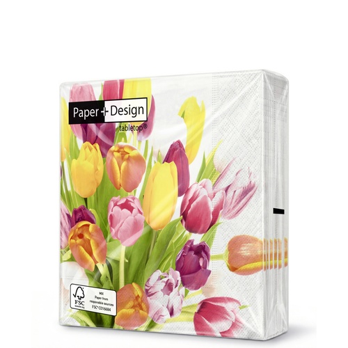20 kleine Cocktailservietten Beautiful Tulips - Farbenfrohe Tulpen 25x25cm