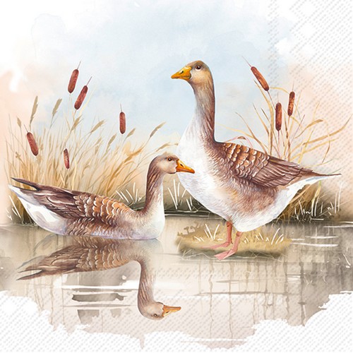 20 Servietten Wild Geese - Wildgänse im Teich 33x33cm