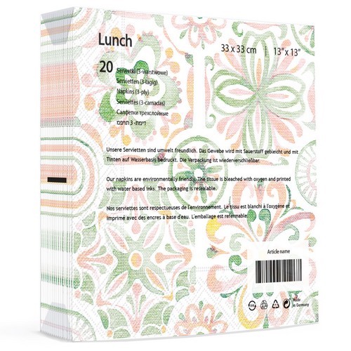20 Servietten Tile - Florale Gemoetrie 33x33cm