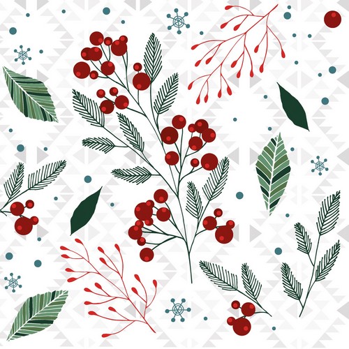 20 Servietten Festive florals - Natürliche Winter-Elemente 33x33cm