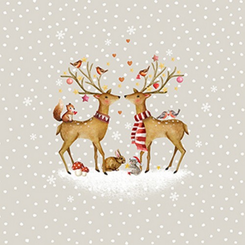 20 Servietten Romantic Deers taupe - Verliebte Hirsche im Winter 33x33cm