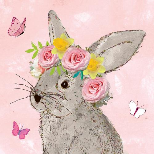 20 Servietten Easter Beauty rose - Hase mit Rosenschmuck rosa 33x33cm