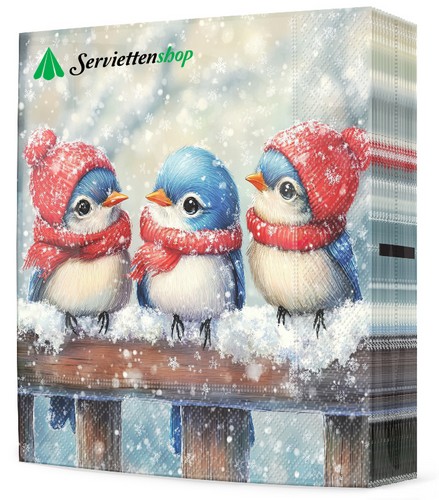 20 Servietten Cute Winter Birds Trio - Niedliches Vogel-Trio im Winter 33x33cm