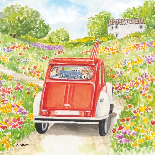 20 Servietten Bon Voyage - Auto zum Ferienhaus 33x33cm