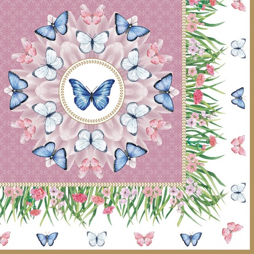 20 Servietten Spring Parade - Schmetterlinge an Sommerbordüre 33x33cm