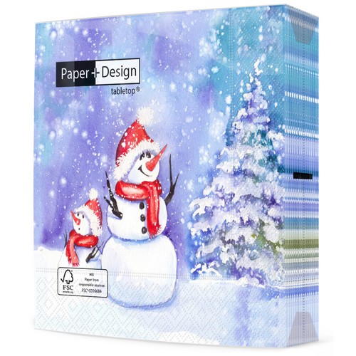 20 Servietten Frosty friends - Schneemänner in Landschaft 33x33cm