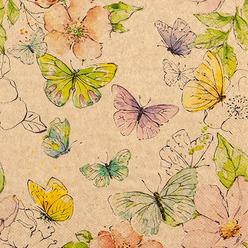 20 Servietten aus Recycling-Papier Colourful Butterflies - Bunte Schmetterlingswelt 33x33cm