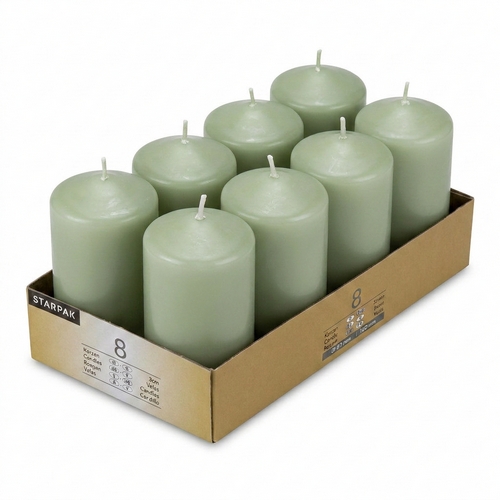 8 Kerzen Stumpen Uni jadegrün Ø5cm x Höhe 10cm