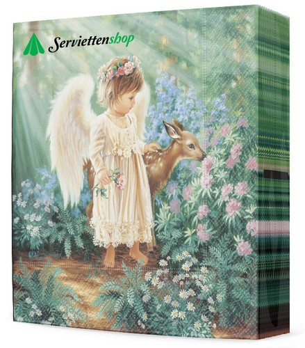 20 Servietten Angel with Deer - Engel mit Reh im Wald 33x33cm
