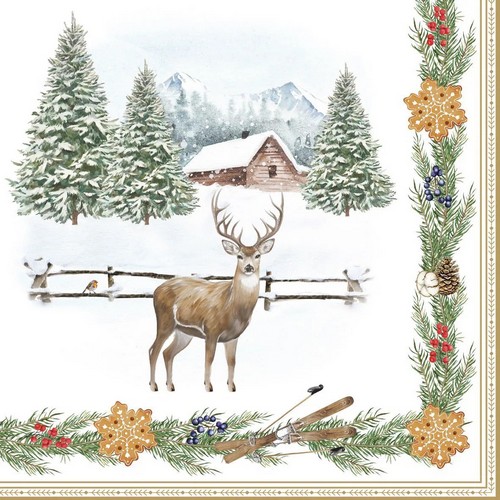 20 Servietten White Forest - Hirsch im Winteridyll 33x33cm