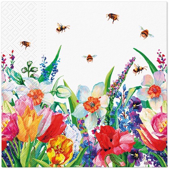 20 Servietten Meadow with Bees - Bienen an blühender Wiese 33x33cm