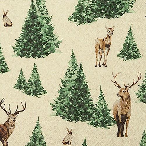 20 Servietten Eco Line Forest Glade - Vereinzelte Hirsche im Wald Eco 33x33cm