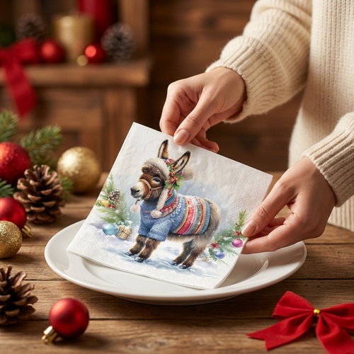 20 Servietten Wooly Donkey - Niedlicher Esel mit Wollbekleidung 33x33cm