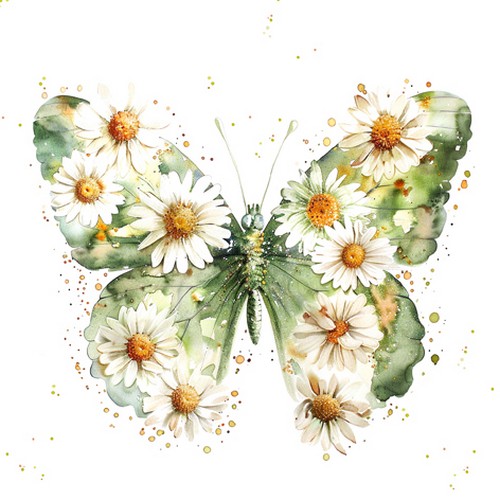 20 Servietten Papillon & Marguerites - Schmetterling  mit Margeriten 33x33cm