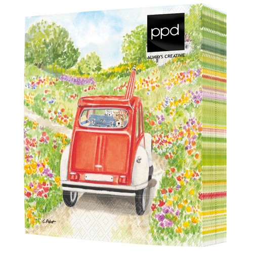 20 Servietten Bon Voyage - Auto zum Ferienhaus 33x33cm