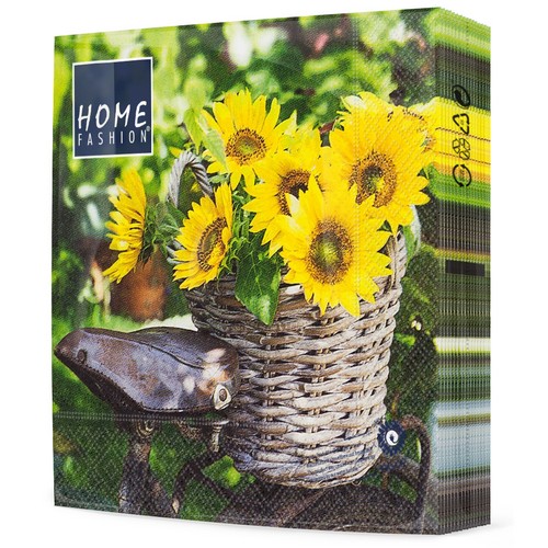 20 Servietten Sunny Flower - Sonnenblumen im Korb 33x33cm