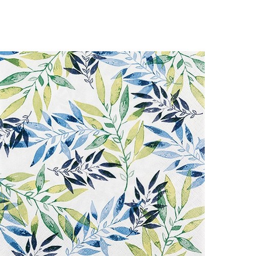 20 kleine Cocktailservietten Watercolour Leafs green - Blätter auf Wasserfarben grün 25x25cm