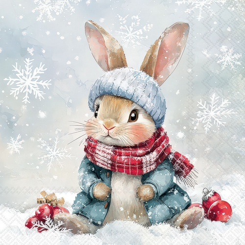 20 Servietten Bugsy - Niedlicher Hase in Winterbekleidung 33x33cm