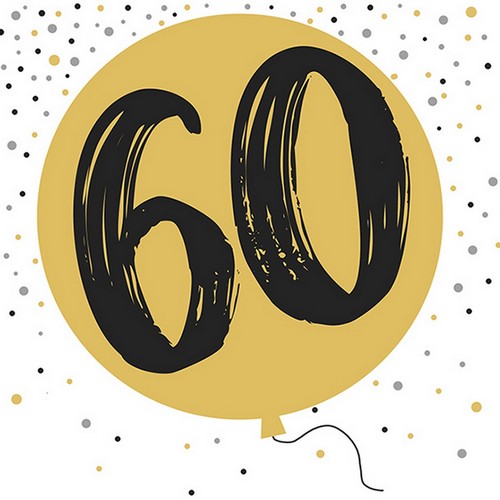 20 Servietten Golden Sixty - 60 auf goldenen Ballon 33x33cm