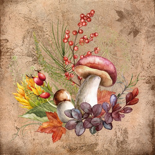 20 Servietten Joyeuse Composition d'Automne - Steinpilz und Herbstfrüchte 33x33cm