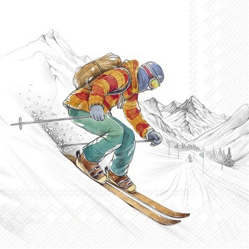 20 Servietten Black Ski Runs - Wintersportler in Zeichnung 33x33cm