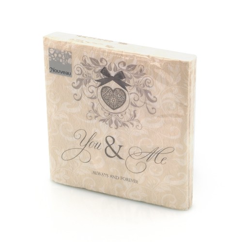 16 Servietten geprägt You and Me cream-taupe 33x33cm