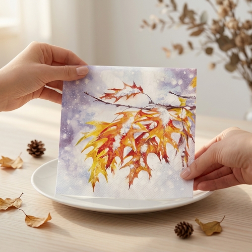 20 Servietten Frosty Leaves - Winterliche Herbstblätter 33x33cm
