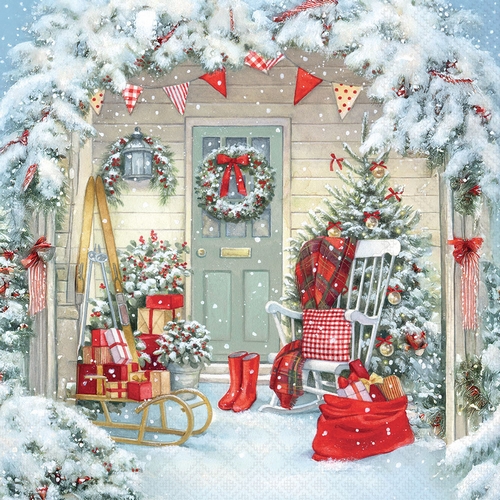 20 Servietten Doorstep Surprise - Überraschungen vor der Weihnachtstür 33x33cm