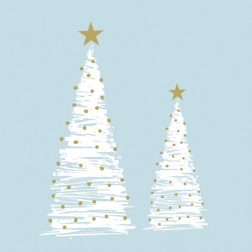 16 Servietten geprägt Moments Elegant trees - Weiße Bäume mit Stern 33x33cm