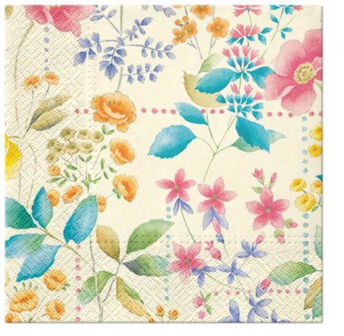 20 Servietten Wild Meadow - Wilde Blumen auf creme 33x33cm