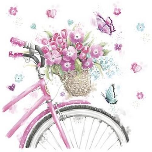 20 Servietten Pink Bicycle with Basket - Fahrrad mit Blumenkorb 33x33cm