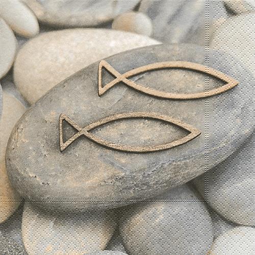 20 Servietten Decision - Steine mit Fische 33x33cm