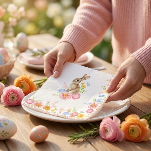 20 Servietten Tres Jolie - Hase im Blumengesteck 33x33cm