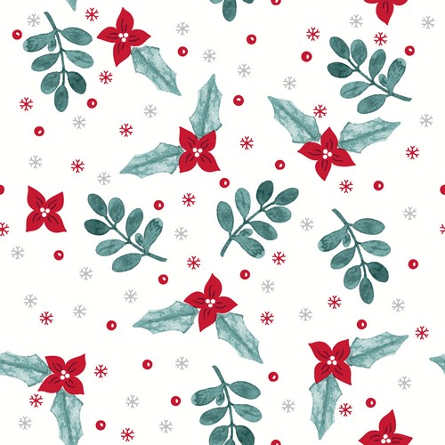 16 Servietten geprägt Moments Poinsettia Deco - Mistelzweige und Blätter 33x33cm