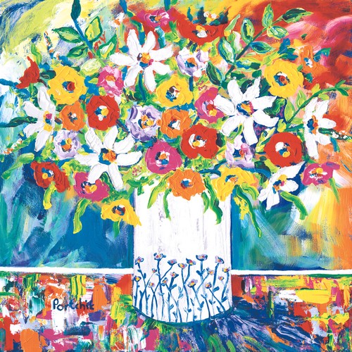 20 Servietten Portchie Art Mixed flowers in a white vase - Farbenfrohe Blumenvase 33x33cm
