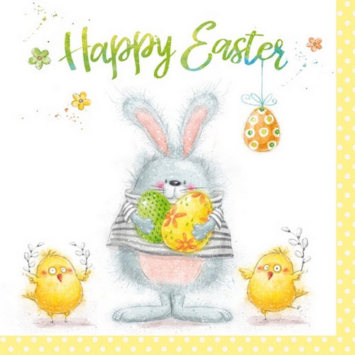 20 Servietten Funny Easter Team - Lustiher Hase mit Küken 33x33cm