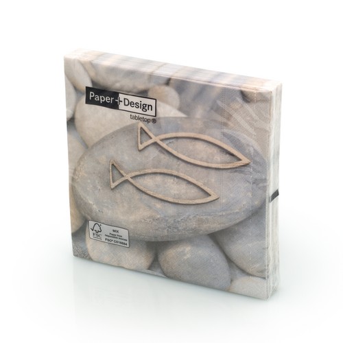 20 Servietten Decision - Steine mit Fische 33x33cm