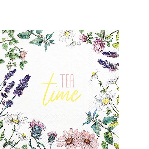 20 kleine Cocktailservietten Tea Time - Teezeit mit Kräuter und Blumen 25x25cm
