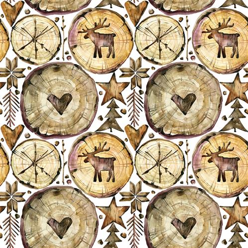 20 Servietten Scandic Christmas Deco - Holzscheiben mit Motive 33x33cm