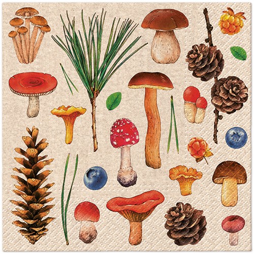 20 Servietten aus Recycling Papier We care Woodland Whimsy - Einzelne Herbstentdeckungen 33x33cm